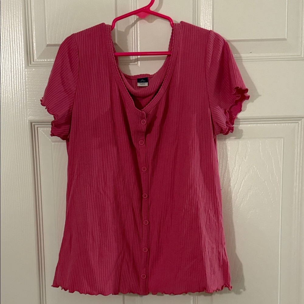 Old Navy Fuchsia Short Sleeve Button-Up Top